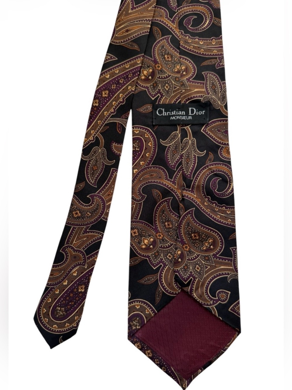 Dior Paisley Silk Tie in Black, Burgundy and Gold
